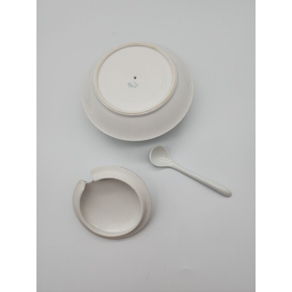 VTG Nippon Hand Painted Sugar Bowl w Attached Under Plate & Spoon Floral Design - Picture 6 of 12